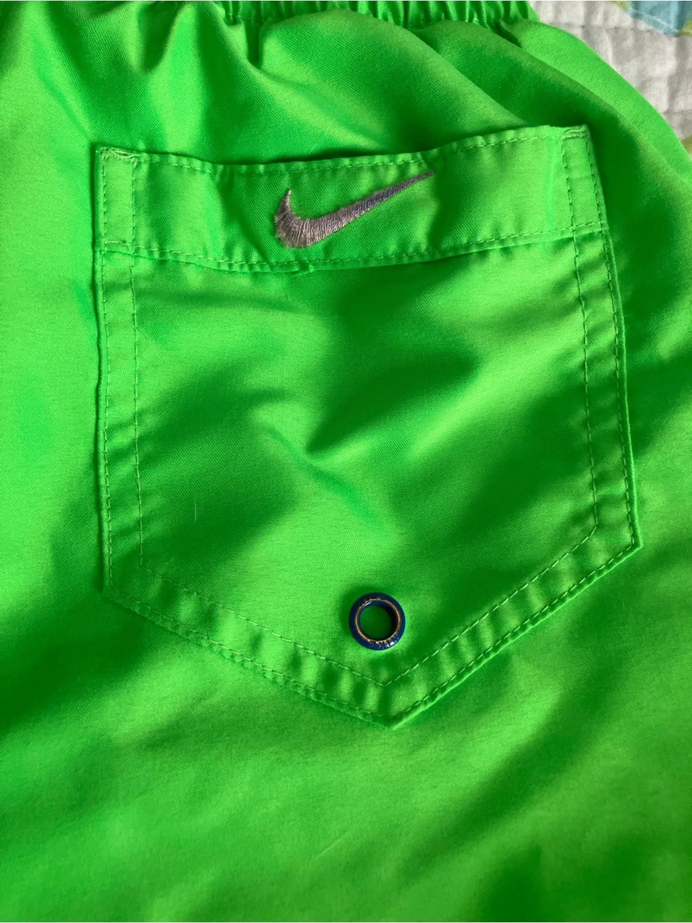 Nike Bright Green Boys' Swim Trunks with Blue Swoosh